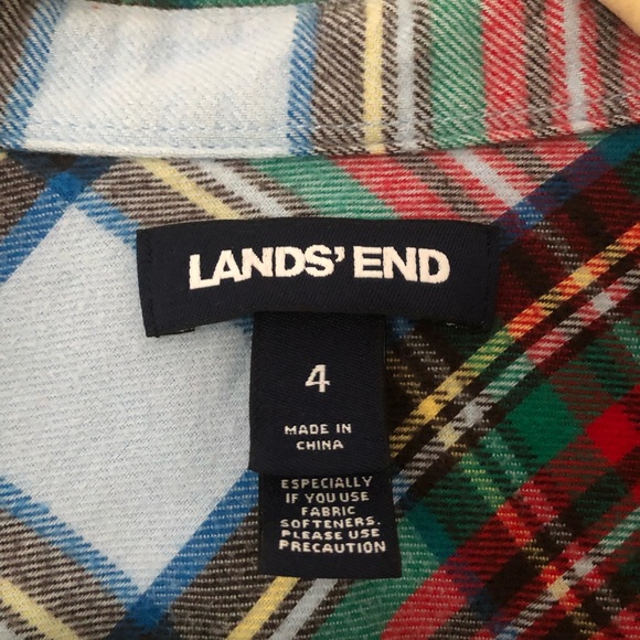 Lands’ End | Blue Green Red Flannel Button Down Short Long Sleeves Size 4 - Picture 4 of 7